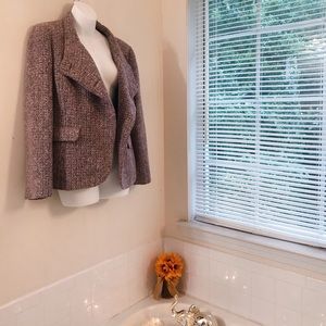 Pink based blazer with white & black details.